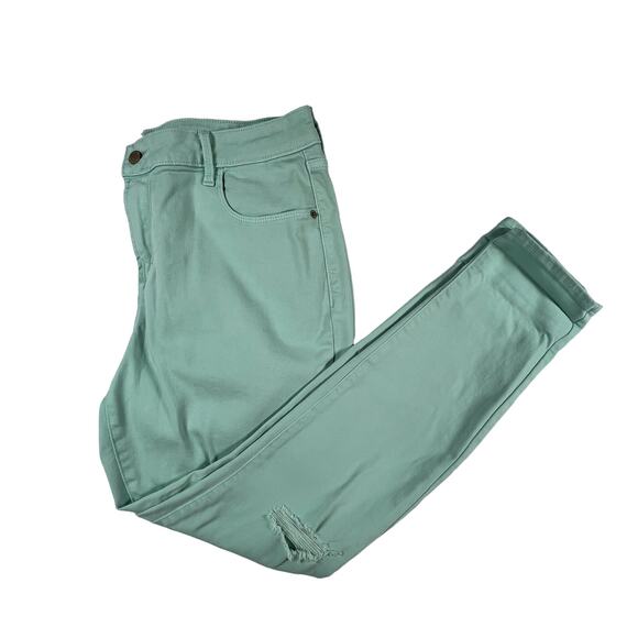 Old Navy Rockstar Womens Jeans Sz 16 Regular Mid Rise Distressed Mint Green - Picture 1 of 12